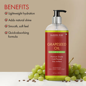 Close-up of Majestic Pure label, confirming cold-pressed and hexane-free quality