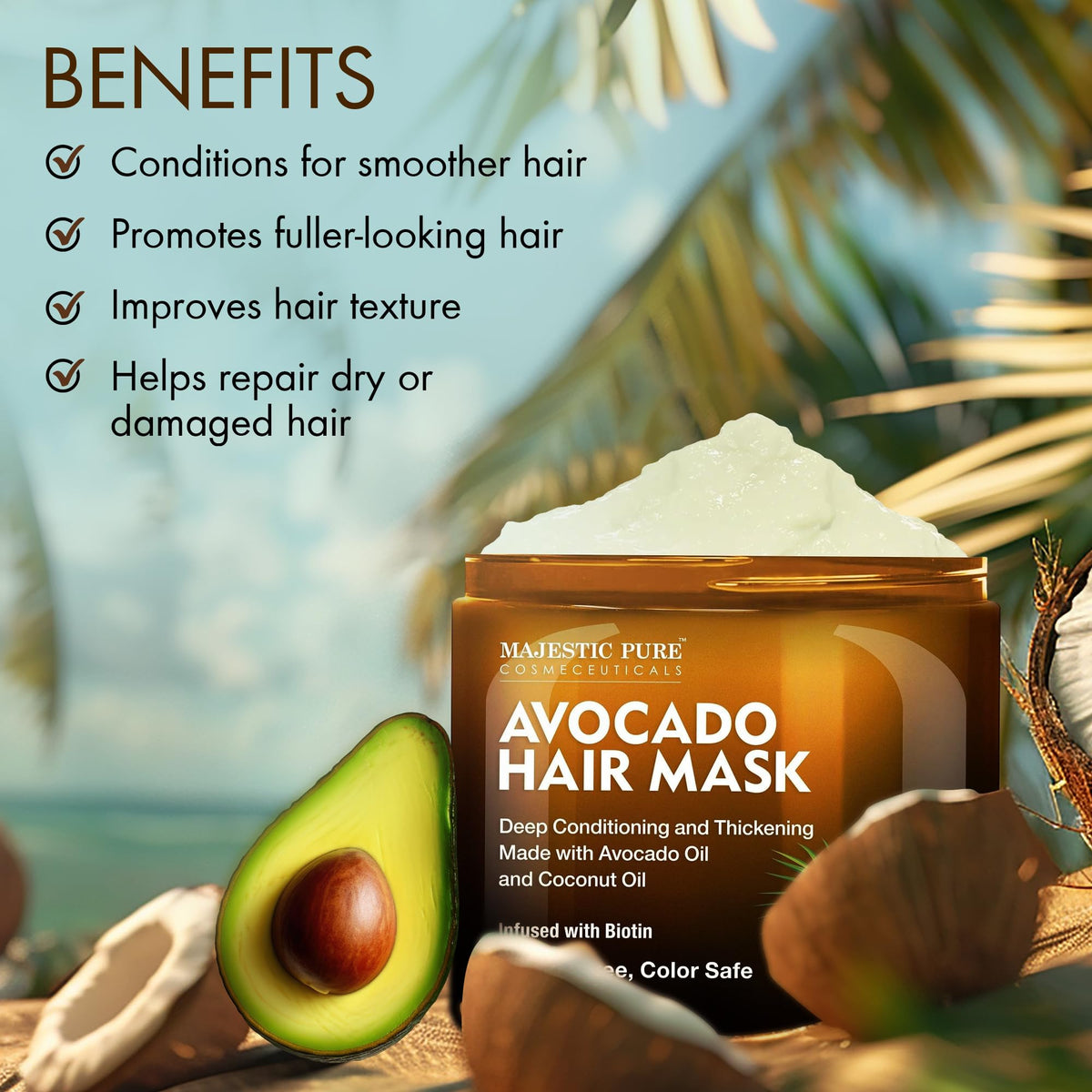 Majestic Pure label close-up highlighting biotin and key ingredients