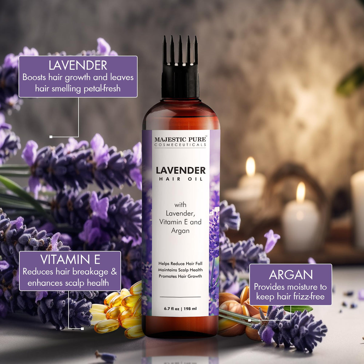 majestic pure oil texture pouring to show lightweight, non-greasy finish