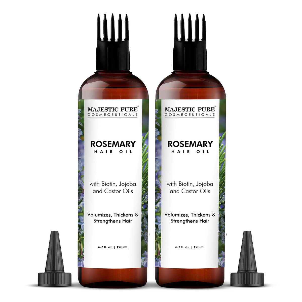 Majestic Pure front packaging showing nourishing rosemary oil and benefits