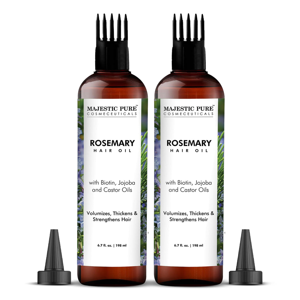 Majestic Pure front packaging showing nourishing rosemary oil and benefits