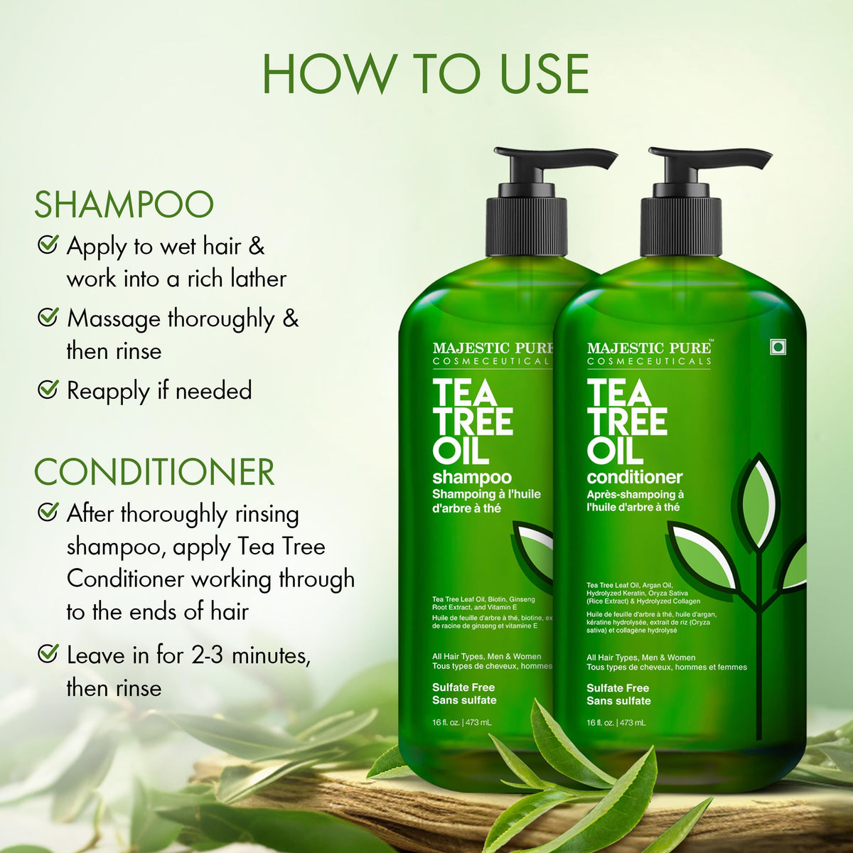 Majestic Pure shampoo pouring on hand showing easy application