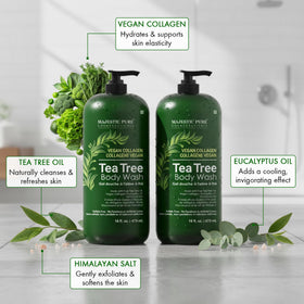 Majestic Pure ingredients label highlighting tea tree and botanicals