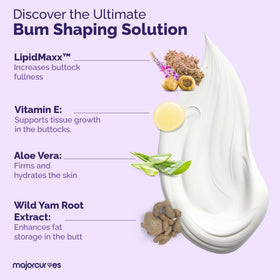 Major Curves ingredients label close-up, emphasizes clean botanical components