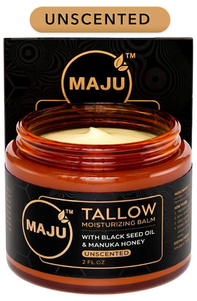 MAJU jar front label showing brand and unscented balm benefit