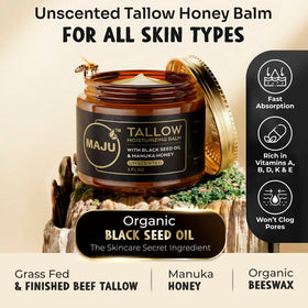 MAJU open jar displaying dense tallow texture for concentrated hydration