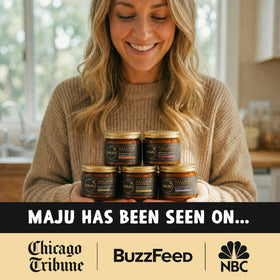 MAJU beeswax pellets beside jar showing natural sealing and protection