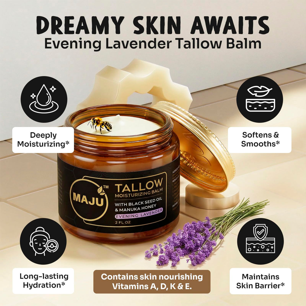 MAJU Manuka honey drip highlighting humectant moisture retention