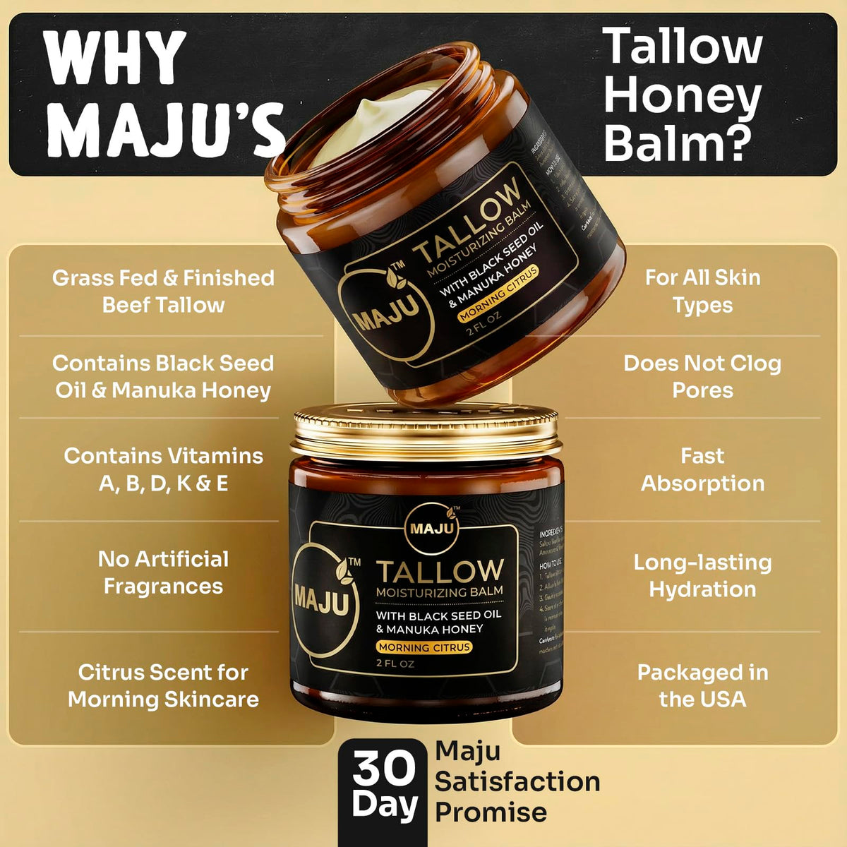 MAJU jar next to coin for 2 oz size comparison emphasizing travel friendly volume