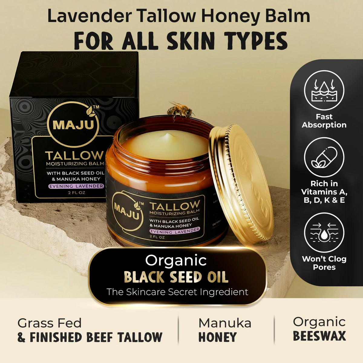 MAJU close-up of dense tallow texture for deep overnight hydration