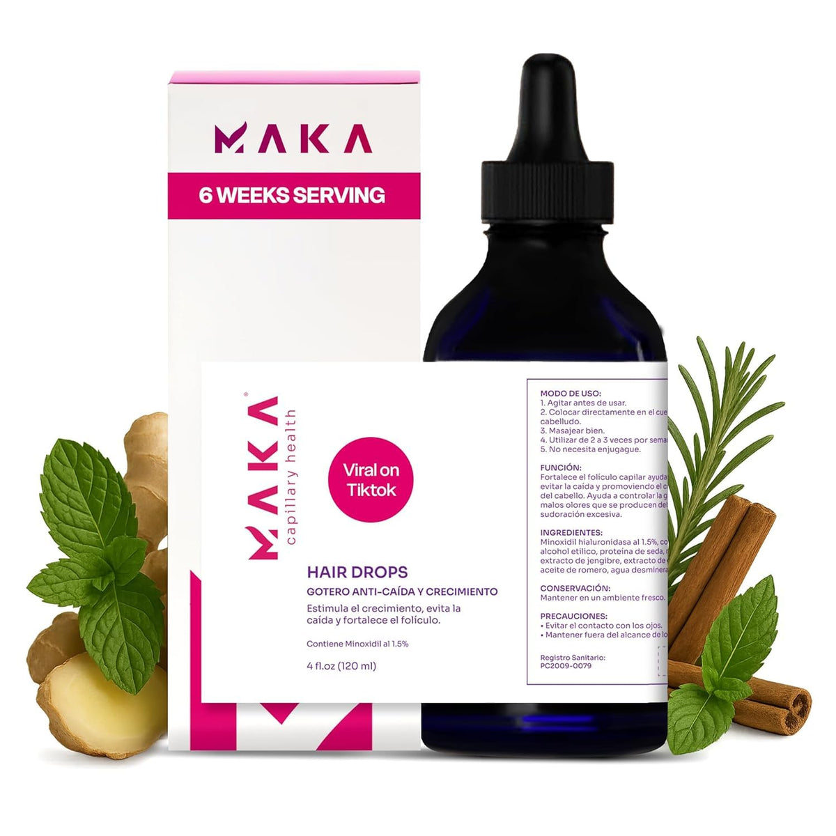 Maka Capilar Health front bottle view showing label and volume benefits
