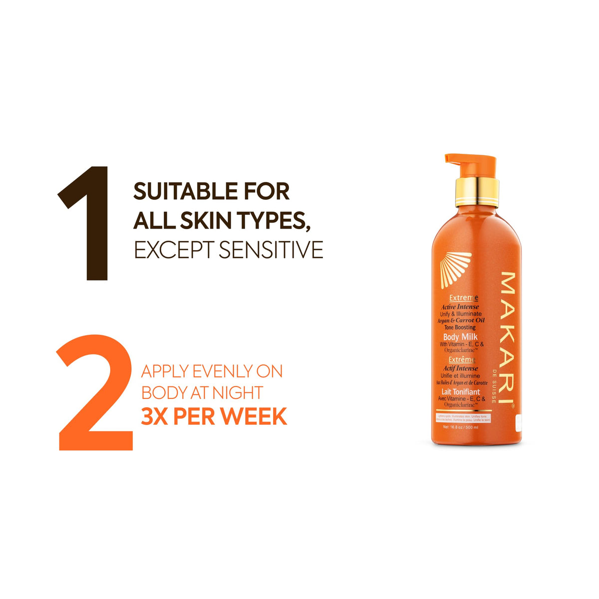 MAKARI 16.8 oz bottle next to a hand to show true size and portable convenience