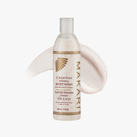 Makari bottle next to towel showing 500ml scale and practical size benefit