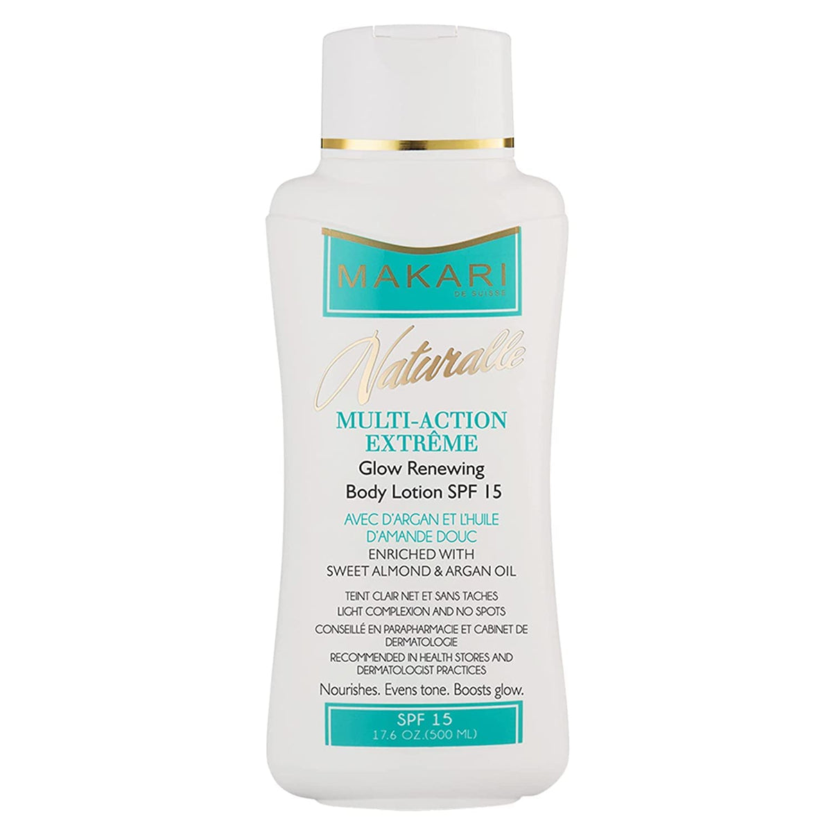 MAKARI front packaging showing full-size lotion and clear labeling benefits