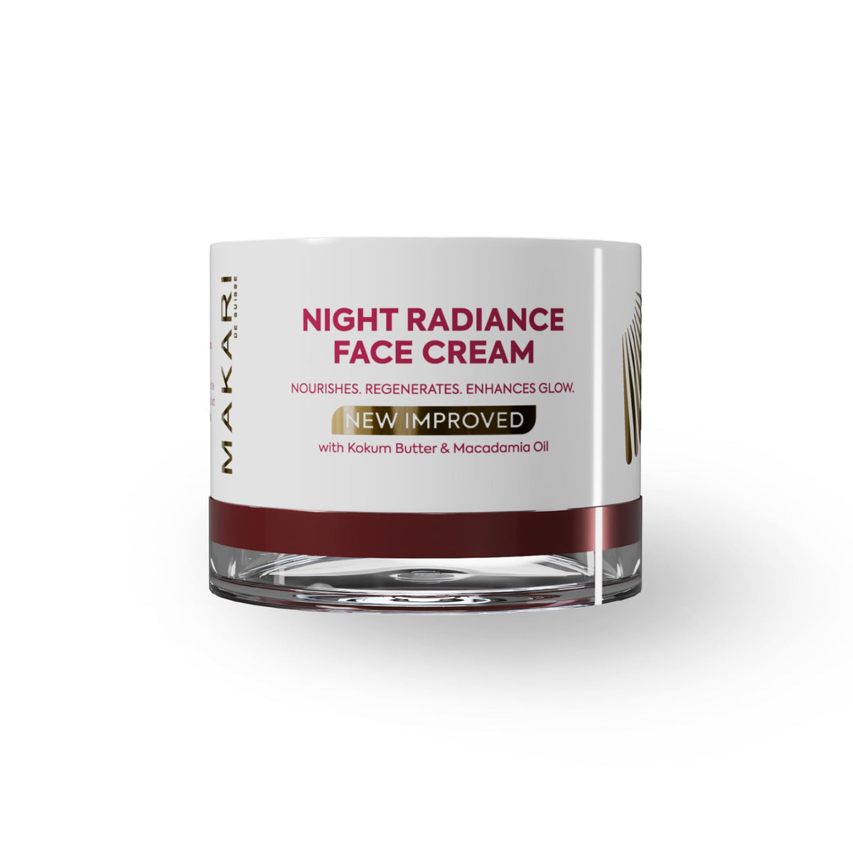 MAKARI jar front view showing product branding and clean design, ideal for routines