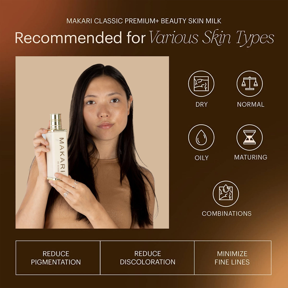 MAKARI applying body milk on arm showing smoothing and even-toning effect