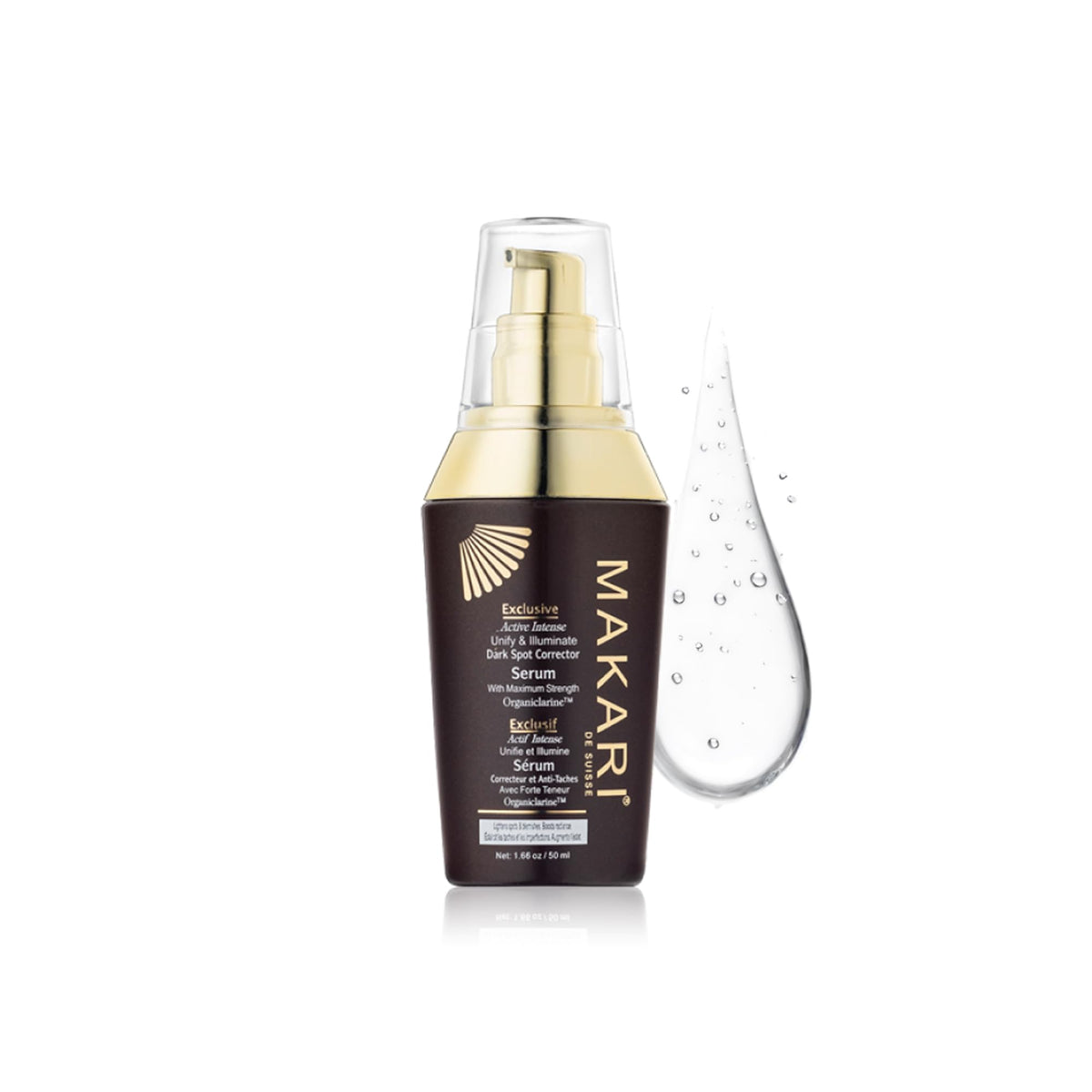 Makari front packaging showing 1.7oz bottle and branding benefit