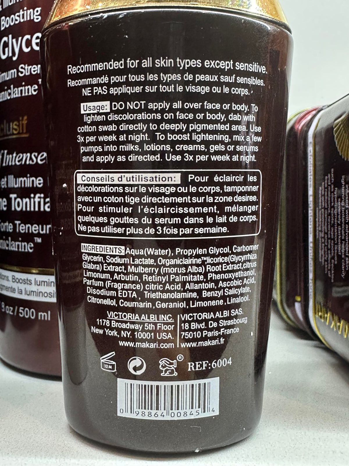 Makari serum placed on bathroom shelf in daily skincare routine setting