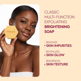 MAKARI soap side profile highlighting gentle exfoliating texture and smooth finish