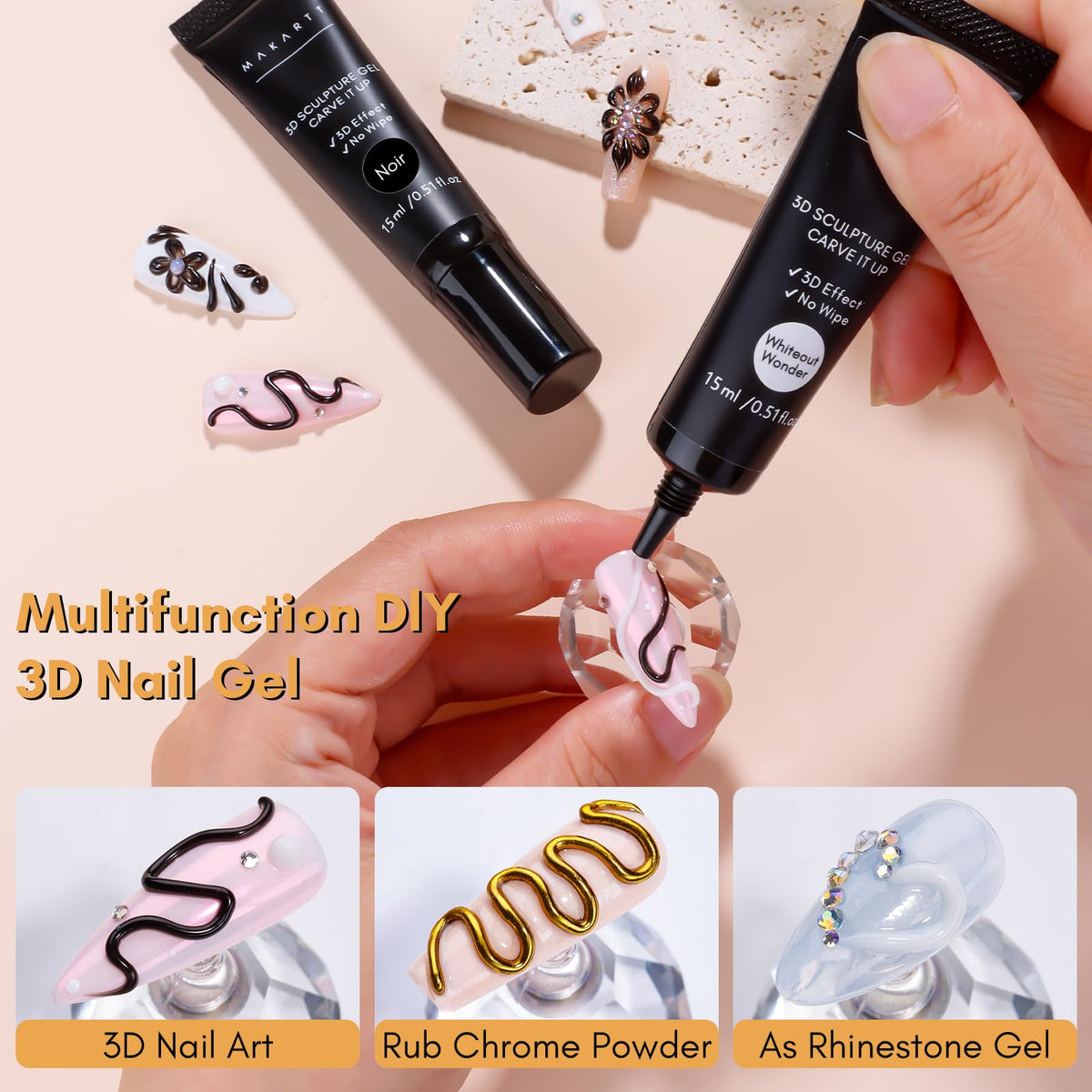 Makartt 3D shell design on nail using gel showing raised detail