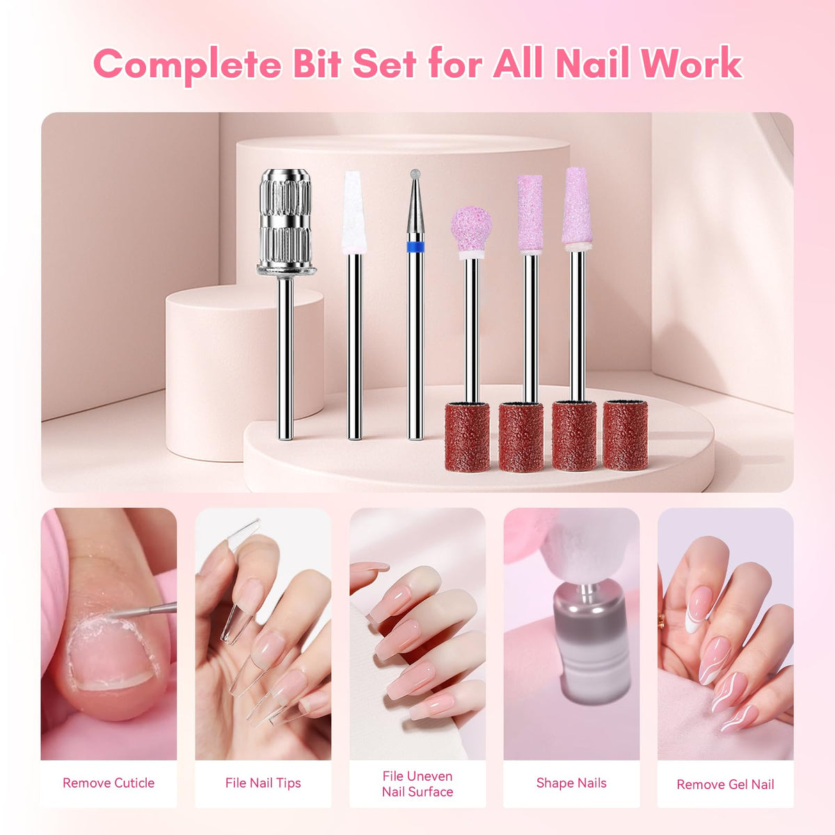 Makartt accessories laid out with drill bits and sanding bands to show included starter kit