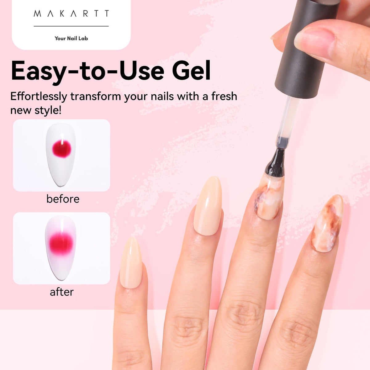 Makartt finished nail with marble effect showcasing salon-quality pattern