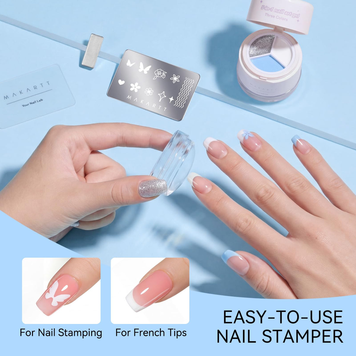 Makartt ColorPot stamping in action on a nail tip for quick design benefit
