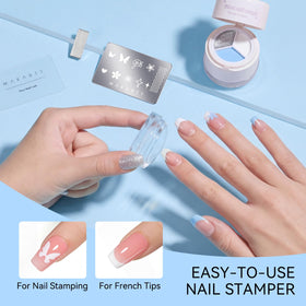 Makartt ColorPot stamping in action on a nail tip for quick design benefit