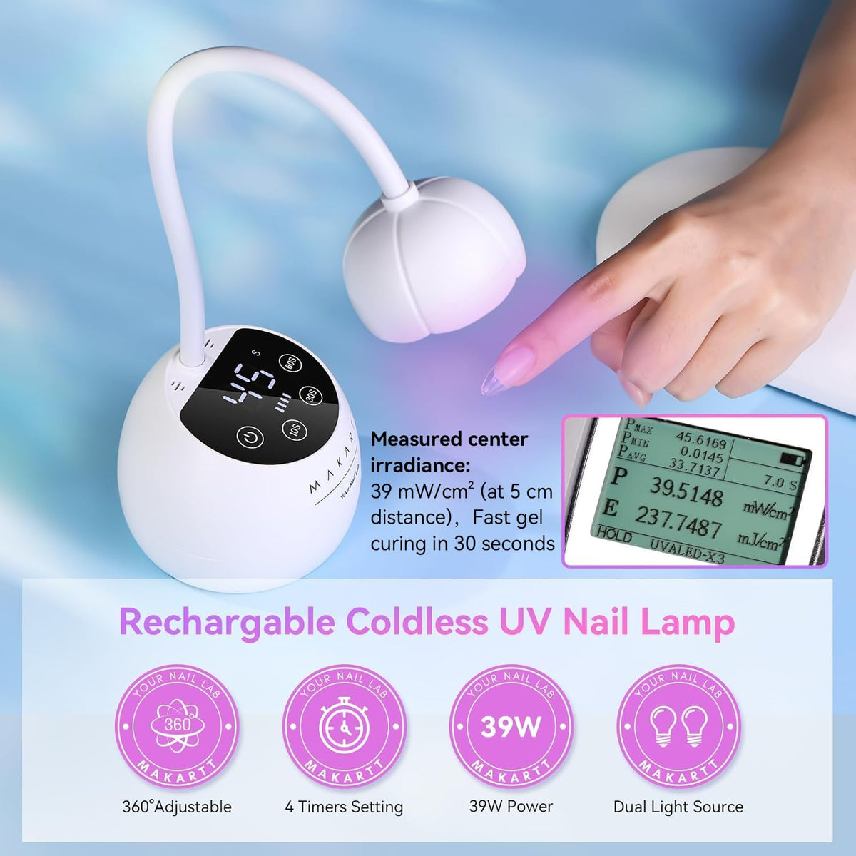 Makartt cordless lamp held in hand showing compact size and travel convenience