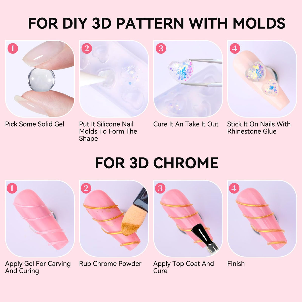 Makartt cured 3D nail design close showing durable sculpted detail