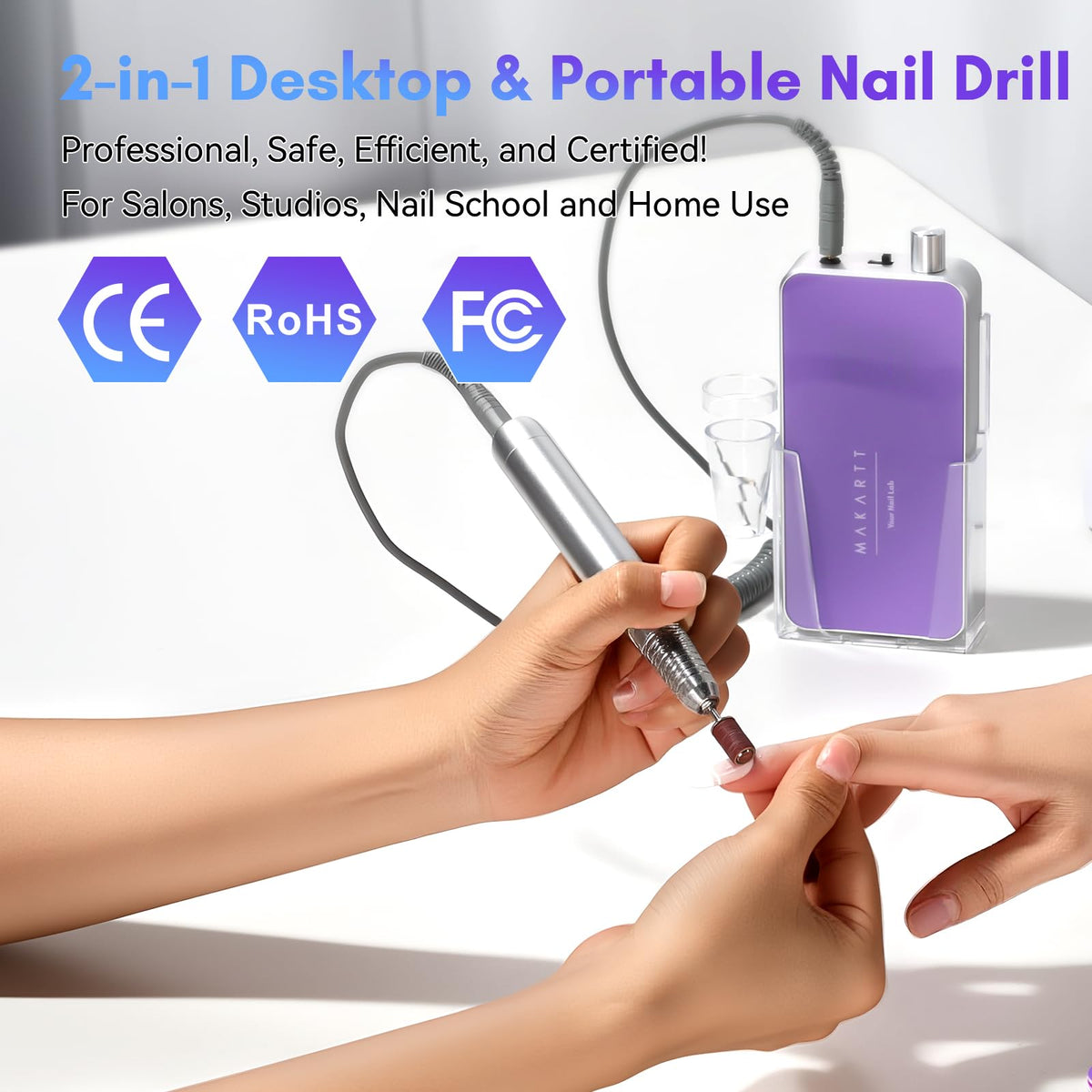 Makartt detachable base with handpiece demonstrating desktop and portable convenience