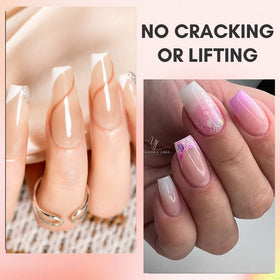 Makartt finished nude manicure styled in a lifestyle scene highlighting elegance