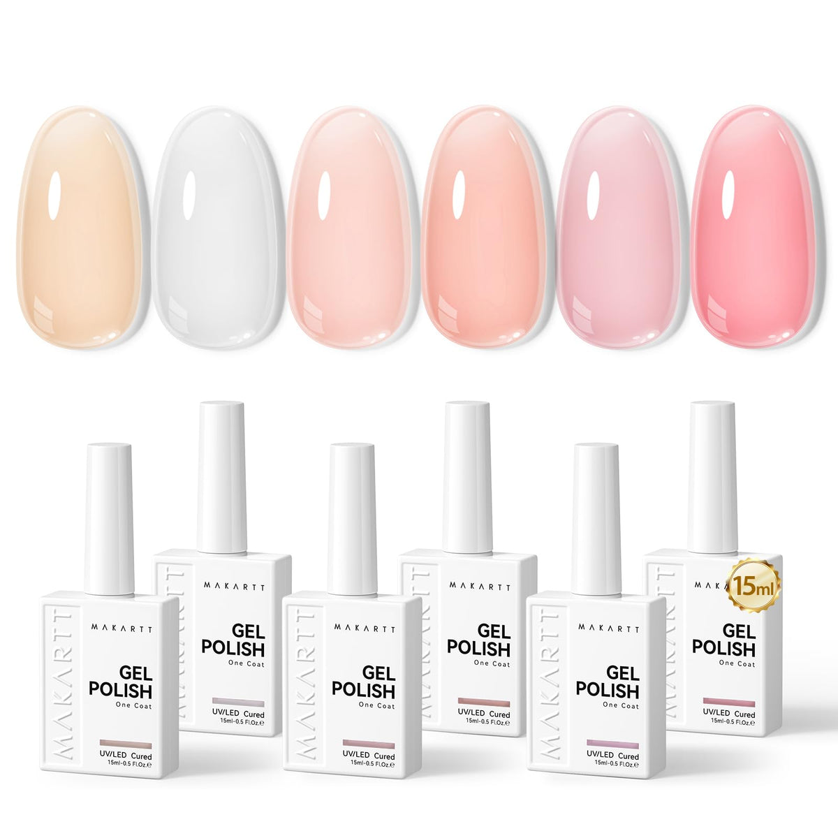 Makartt front view of set showing six bottles and benefit of cohesive shades