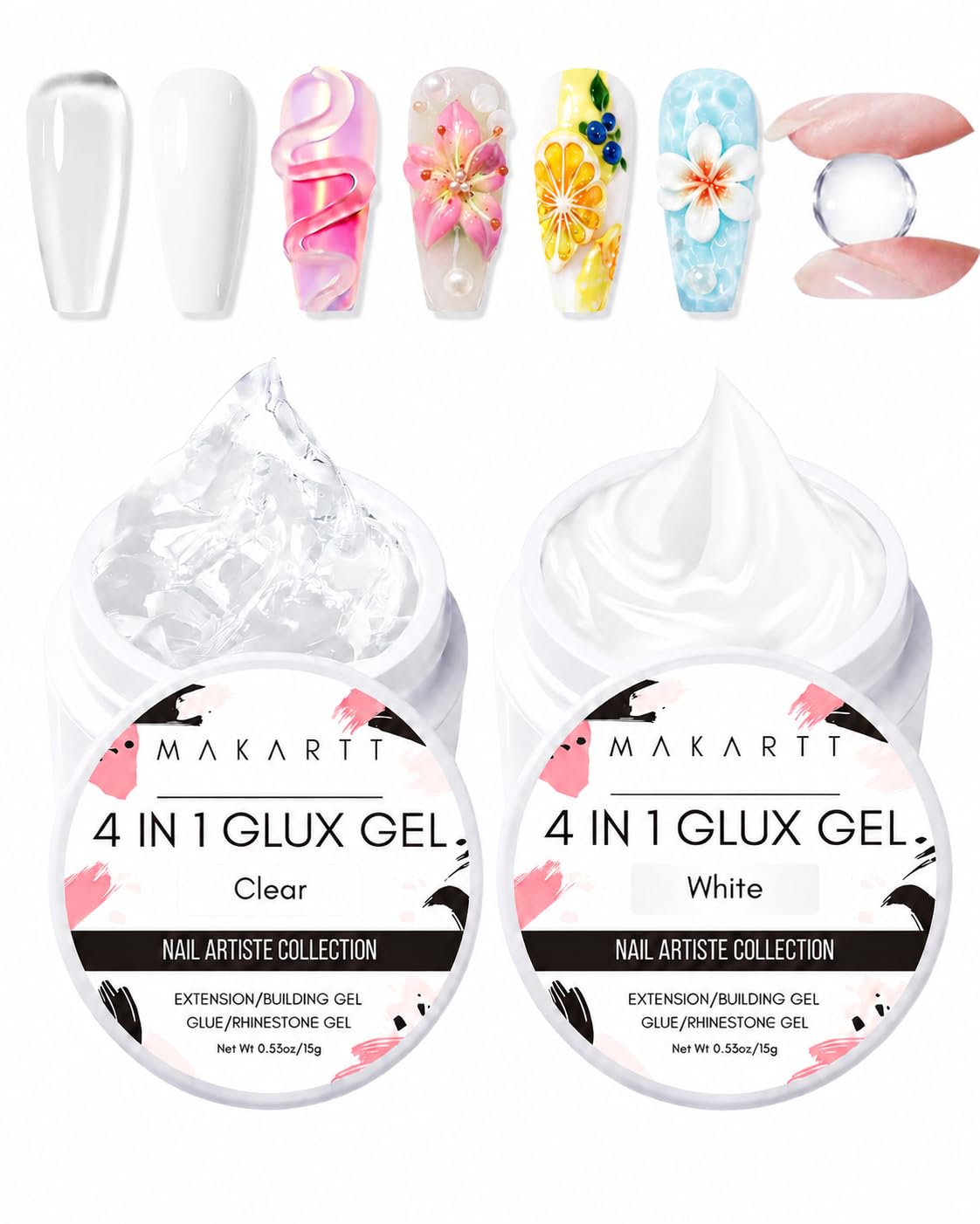Makartt front packaging showing two clear and white gel jars and kit benefits