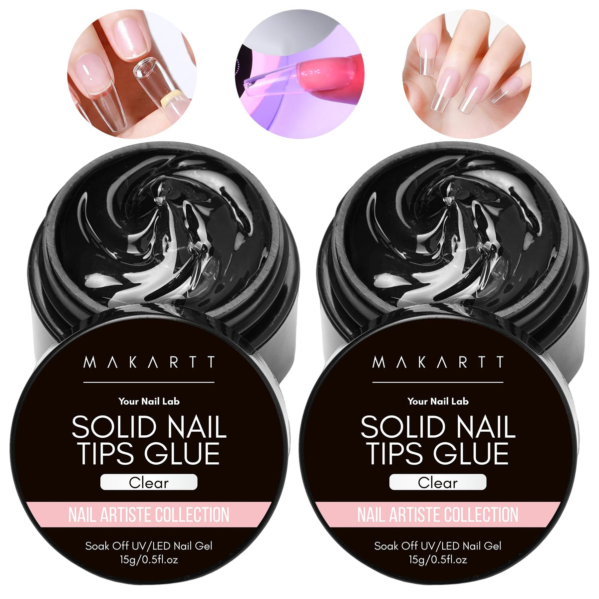 Makartt front packaging showing two 15ml solid gel tubes and clear labeling for tidy storage