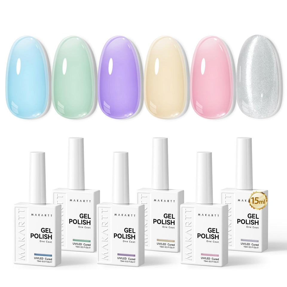 Makartt front packaging showing six pastel jelly gel bottles, great for starter kits
