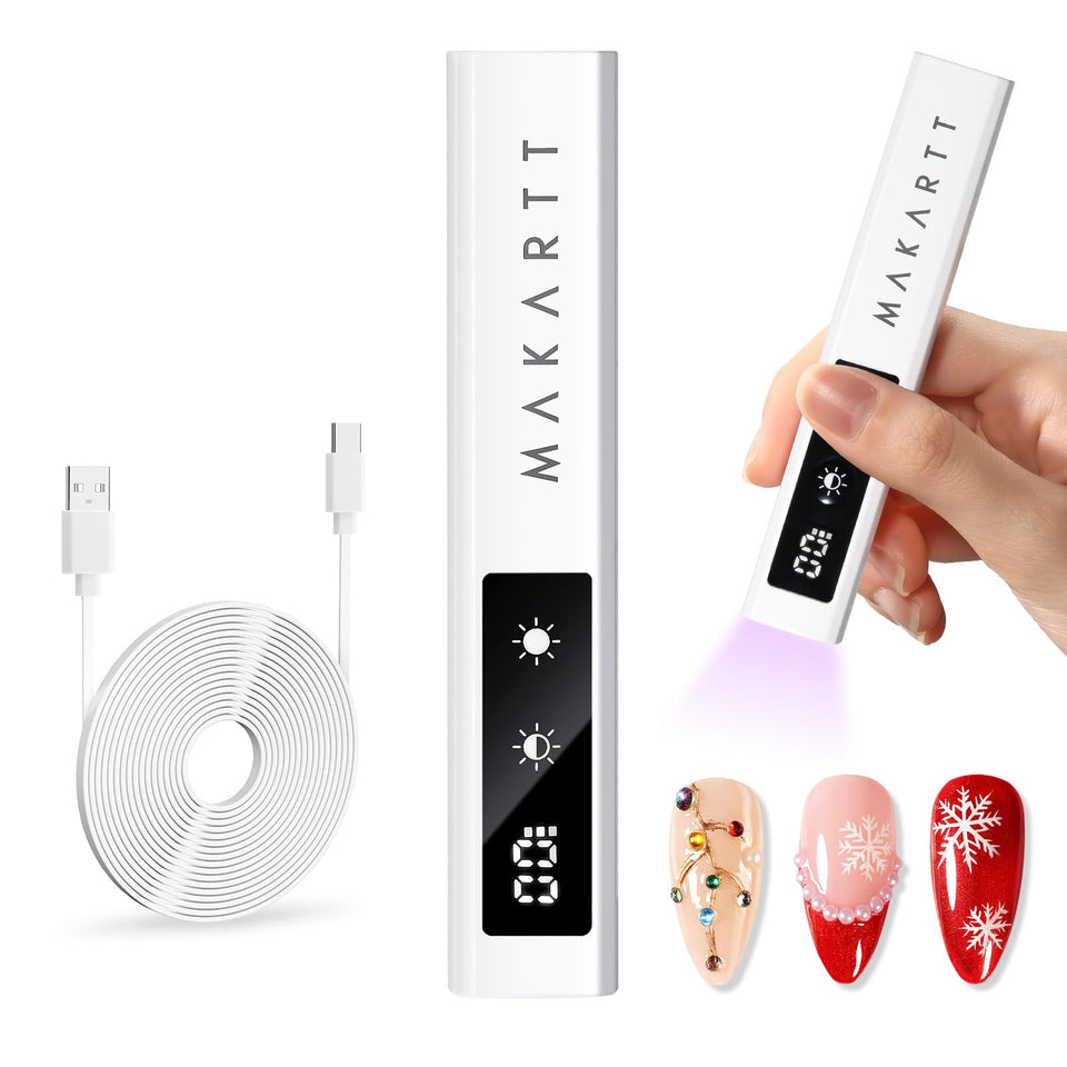Makartt front view of compact white lamp showing sleek design and portability