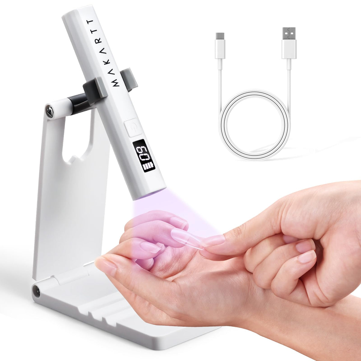 Makartt front view with stand showing compact portability and stable base