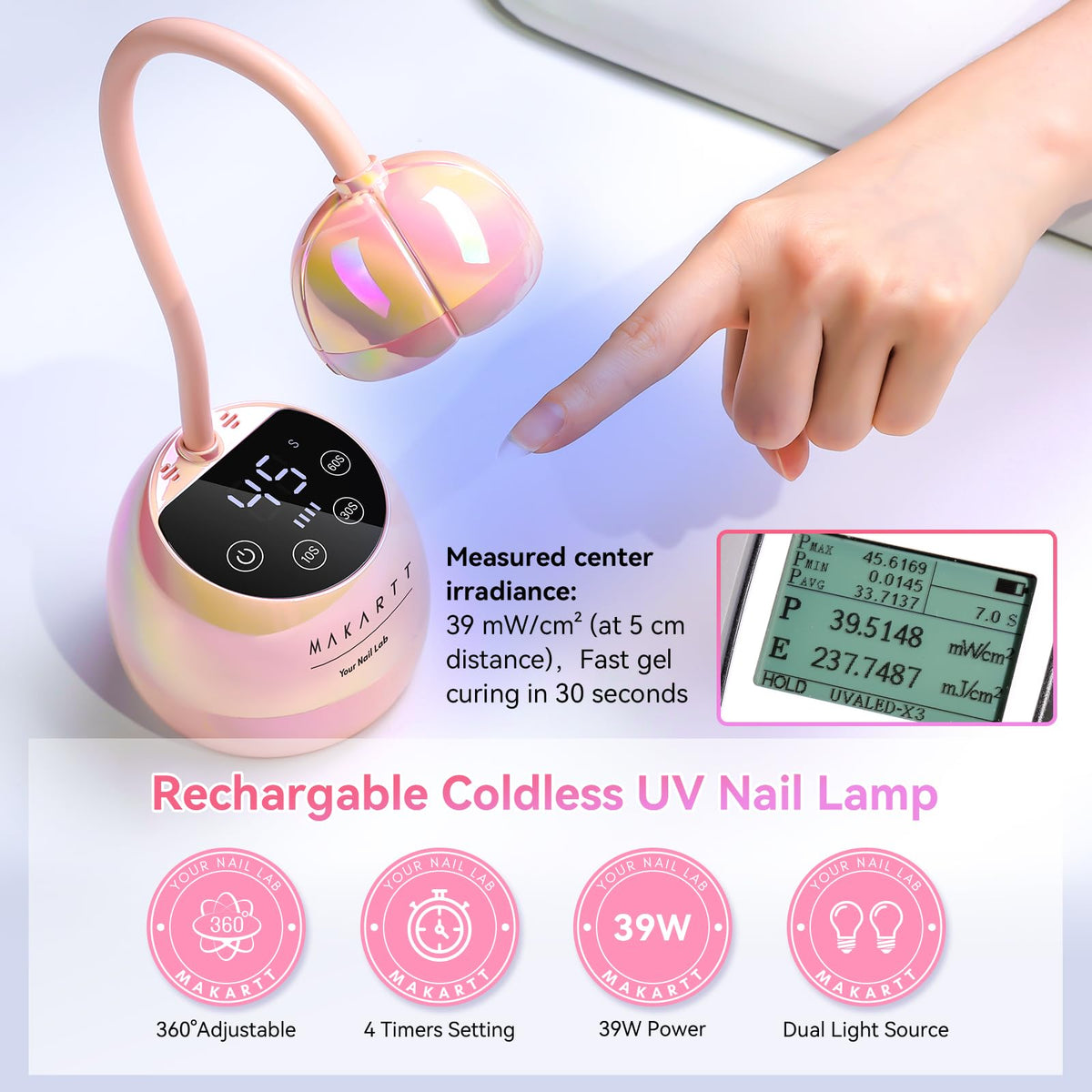 Makartt flexible gooseneck angled to target pinky nail for precise curing benefits