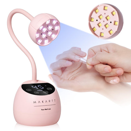 Makartt front view of gooseneck lamp showing compact design and stable base for portable curing
