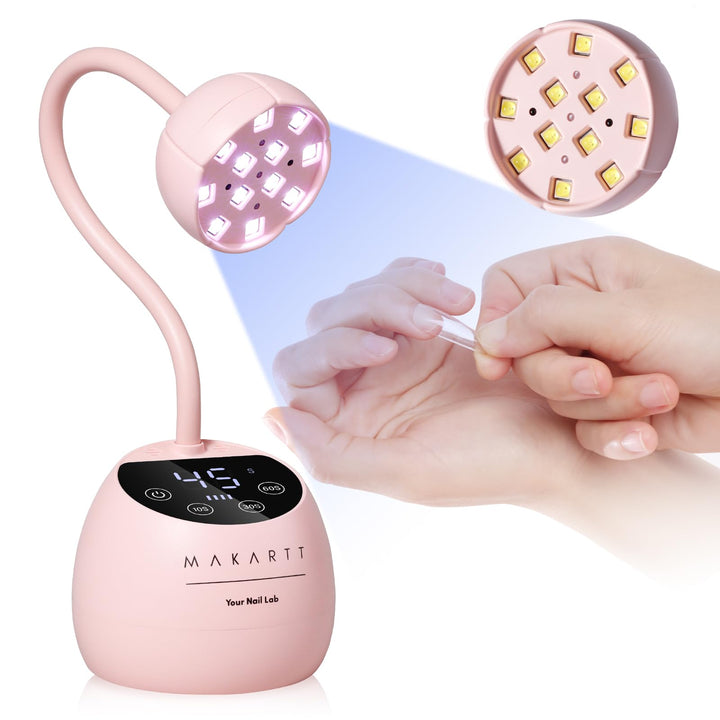 Makartt front view of gooseneck lamp showing compact design and stable base for portable curing