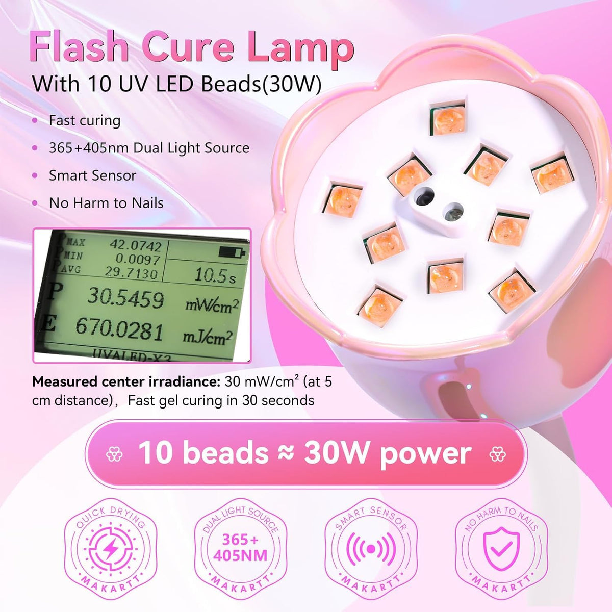 Makartt lamp sensing hand under light demonstrating hands-free auto activation