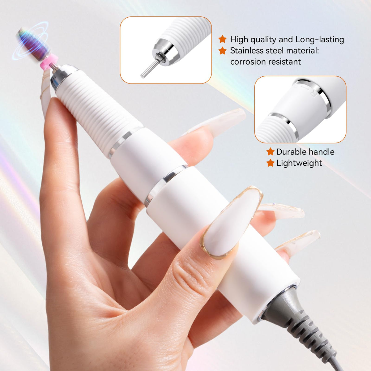 makartt handpiece in use during manicure showcasing low-noise smooth operation