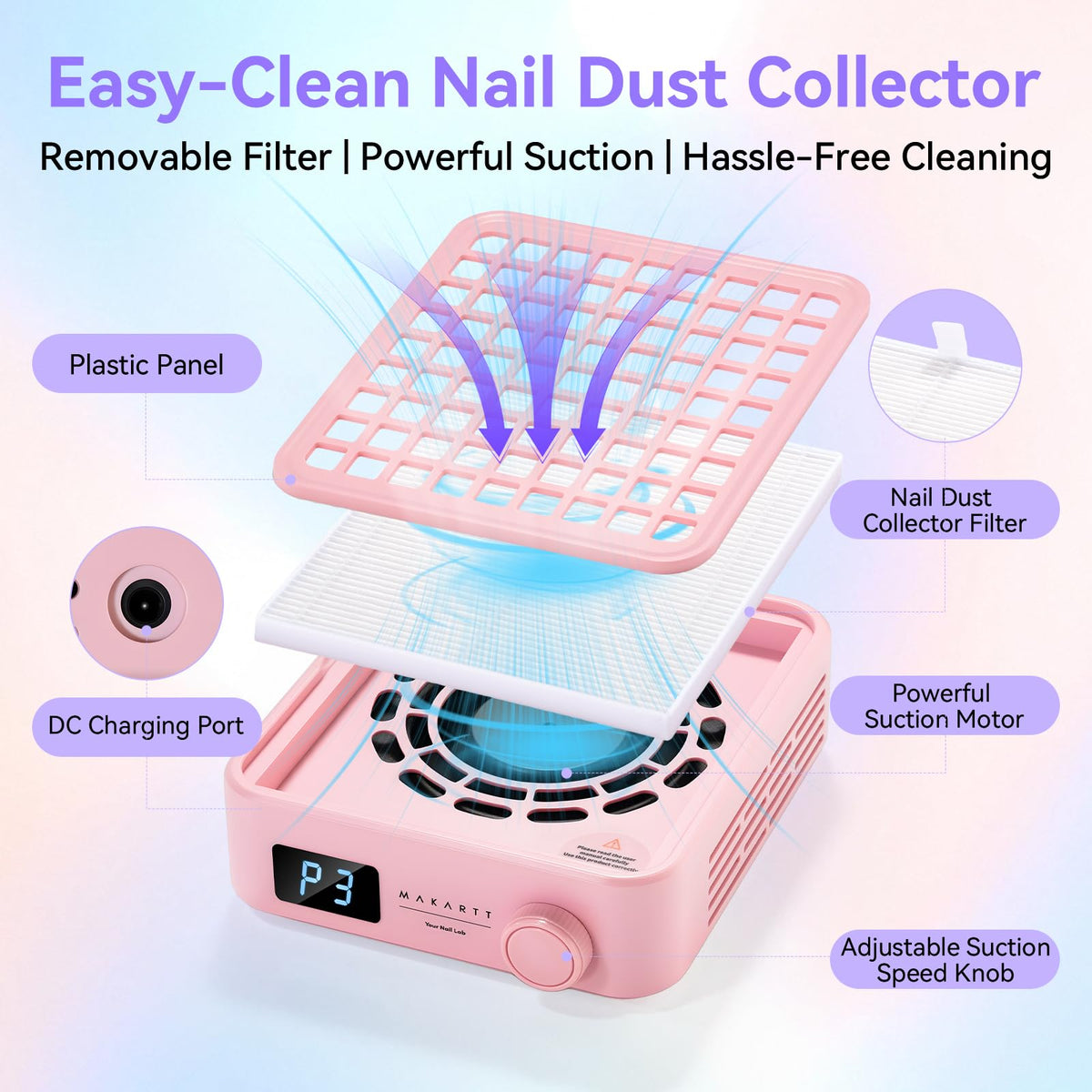 Makartt in use during manicure demonstrating effective dust capture