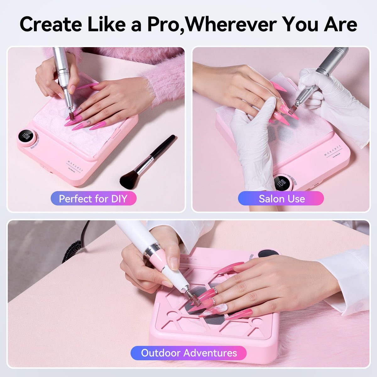 Makartt in-use at a salon station capturing nail dust during filing for a cleaner workspace