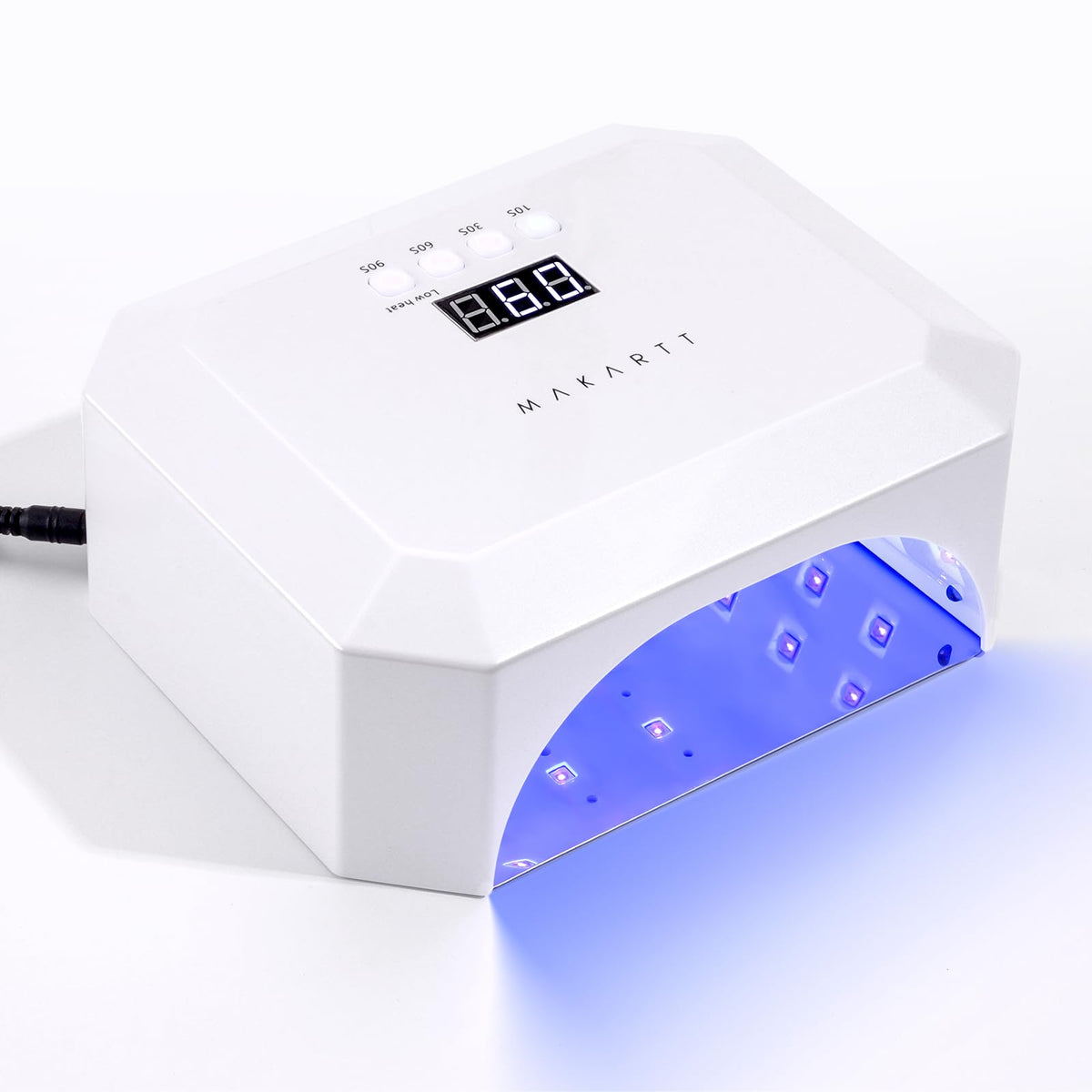 Makartt front view of lamp showing roomy curing space and tidy design for salon use