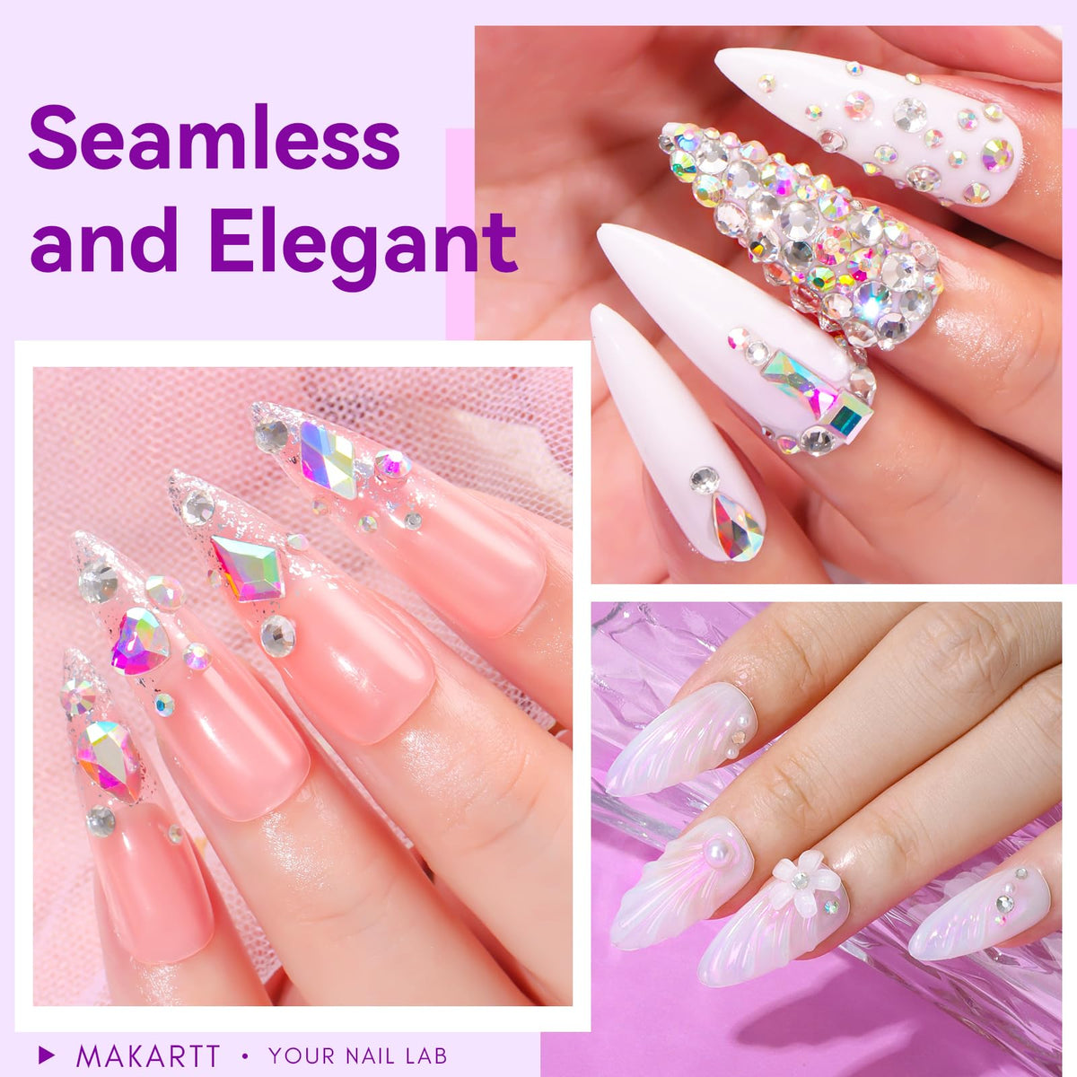 Makartt large rhinestone secured on nail showing strong bond and finish