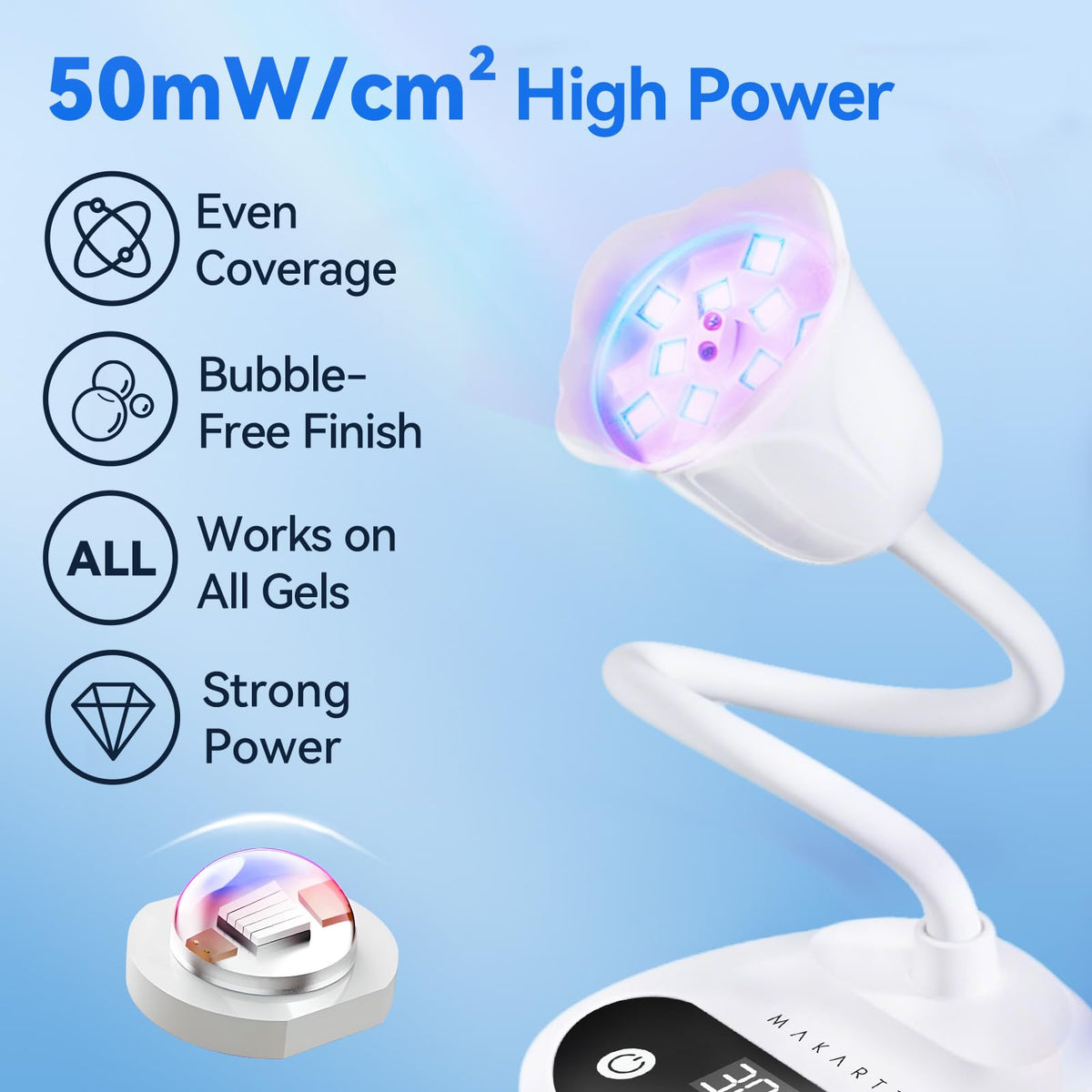 Makartt LCD display showing timer and battery level for convenient manicure control