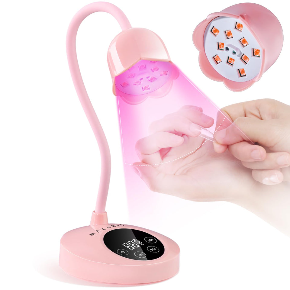 Makartt Luminoza front view showing compact pink lamp and curing opening, convenient for home use
