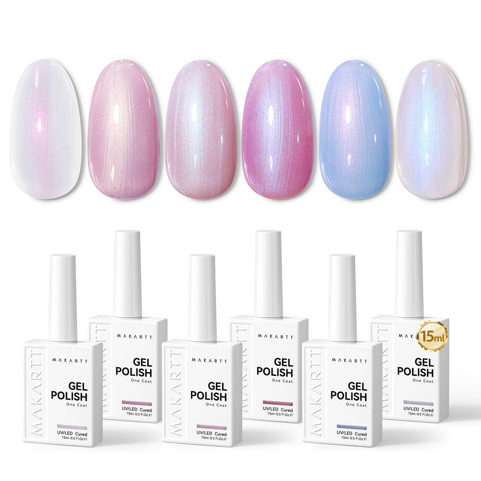 Makartt bottle front packaging showing six 15ml pearl gel colors for vibrant sparkle
